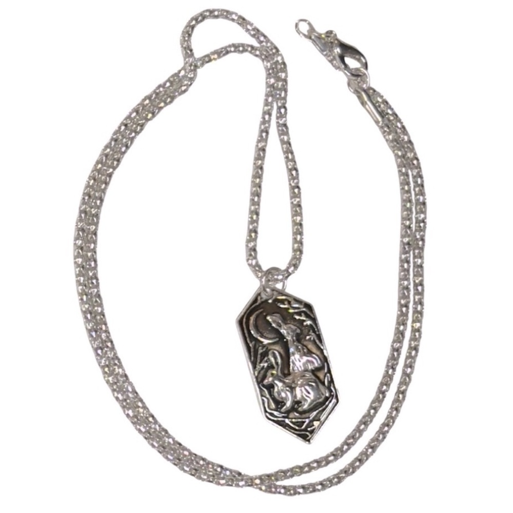 UNBRANDED SILVER Rabbits Under The CRESCENT Moon STATEMENT Necklace Pendant
